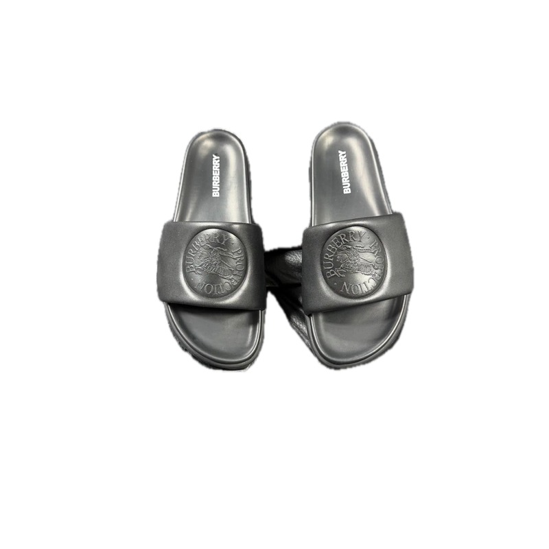 Burberry Knight-Embossed Minimalist Black Slide Sandals