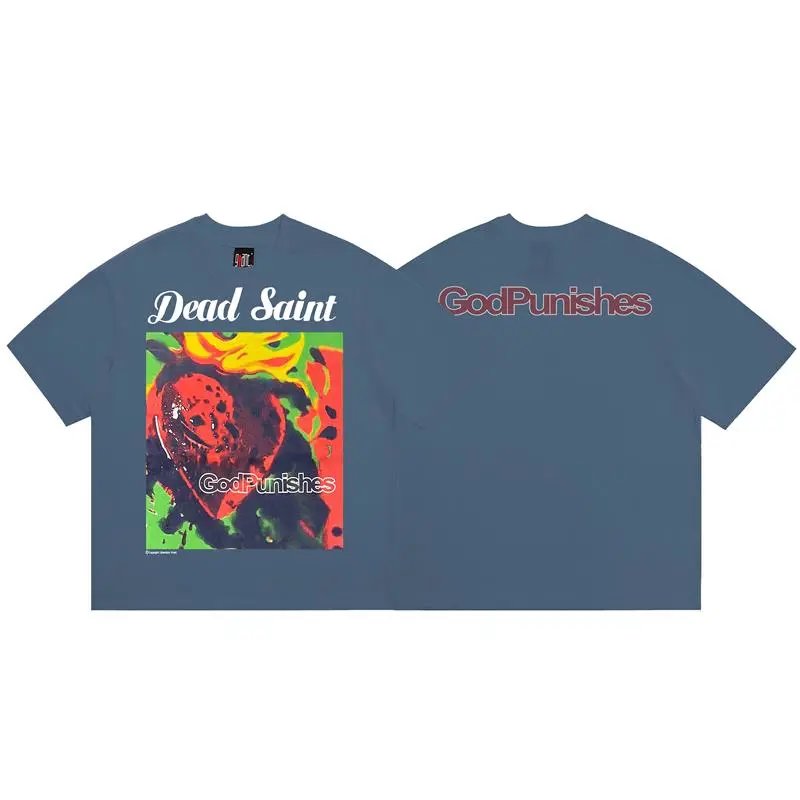 SAINT Dead Saint Graffiti Street Style Grey-Blue T-shirt
