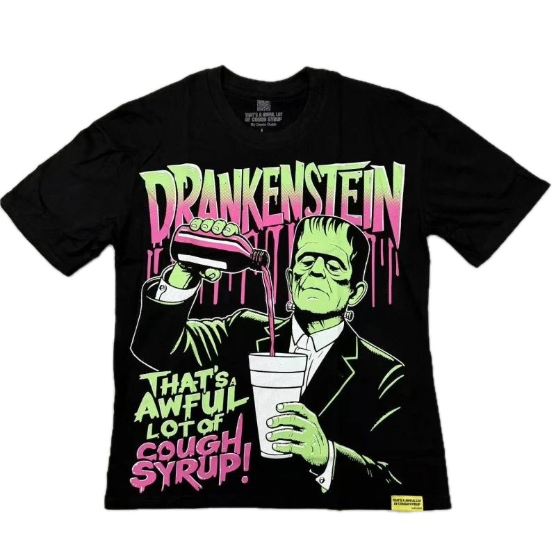 Streetwear Brand Frankenstein Street Style Black Short-sleeve T-shirt