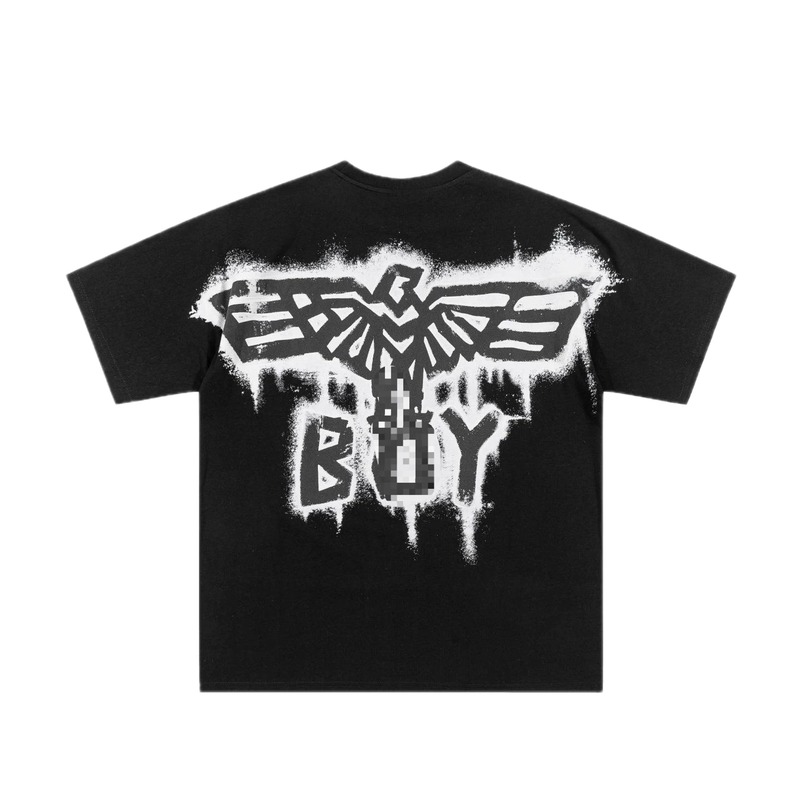 BOY Flying Eagle Graffiti Street Style Black Short-sleeve T-shirt