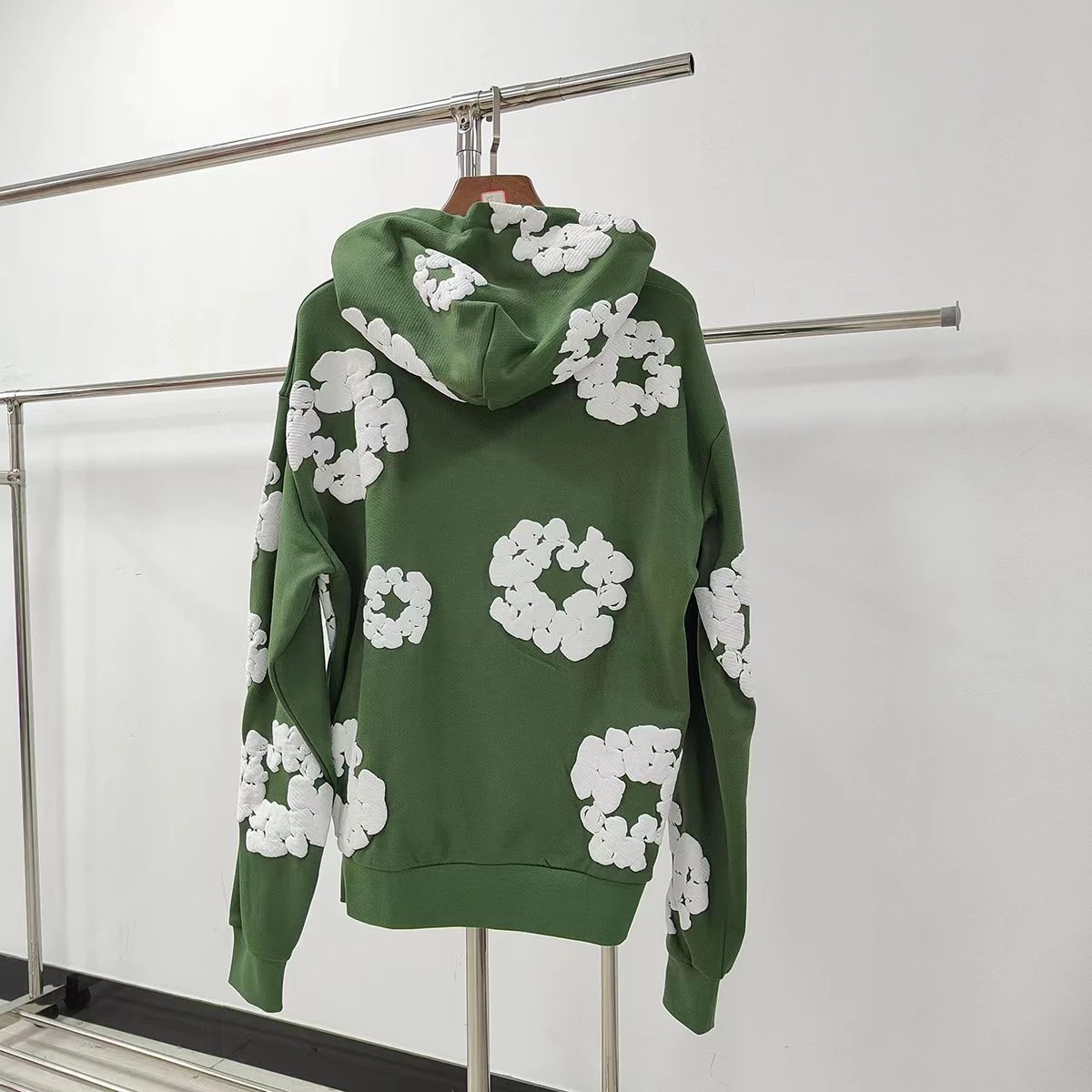 Green White Flower Hoodie Relaxed Fit