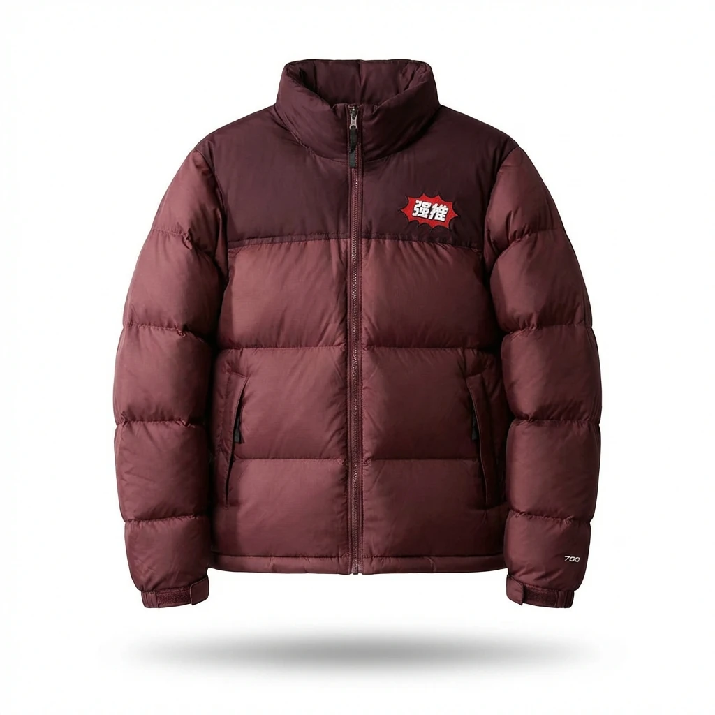 The North Face burgundy - patchwork down jacket.