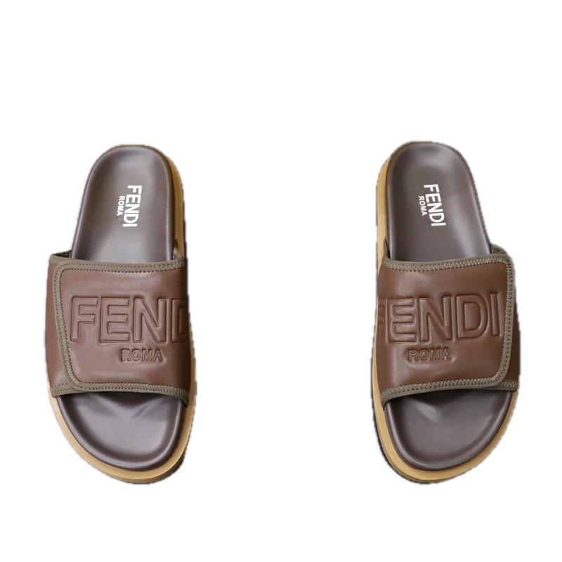 Fendi Roma Light Luxury Style Brown Slides