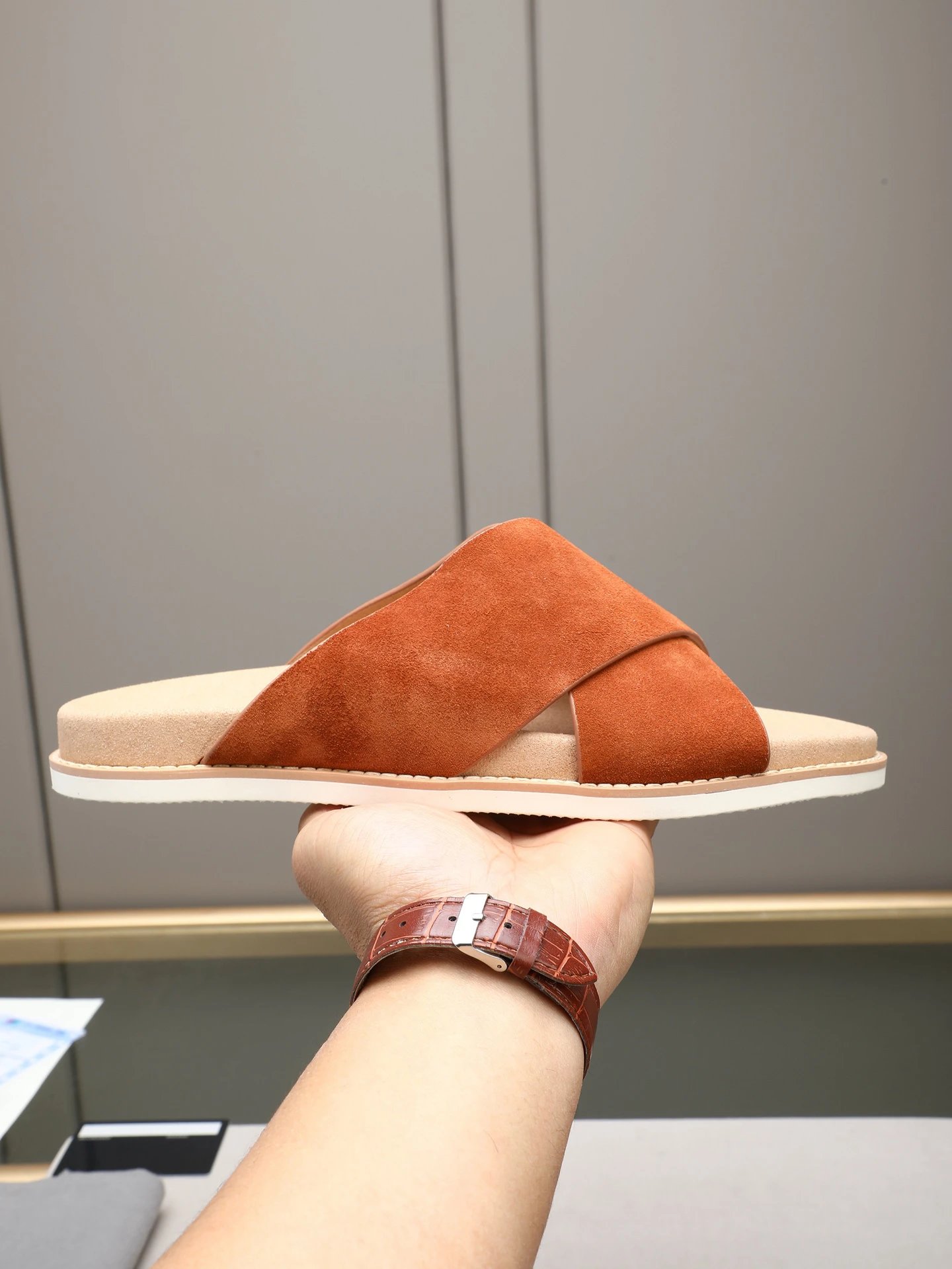 Brunello Cucinelli Casual-style Caramel Brown Slide Sandals