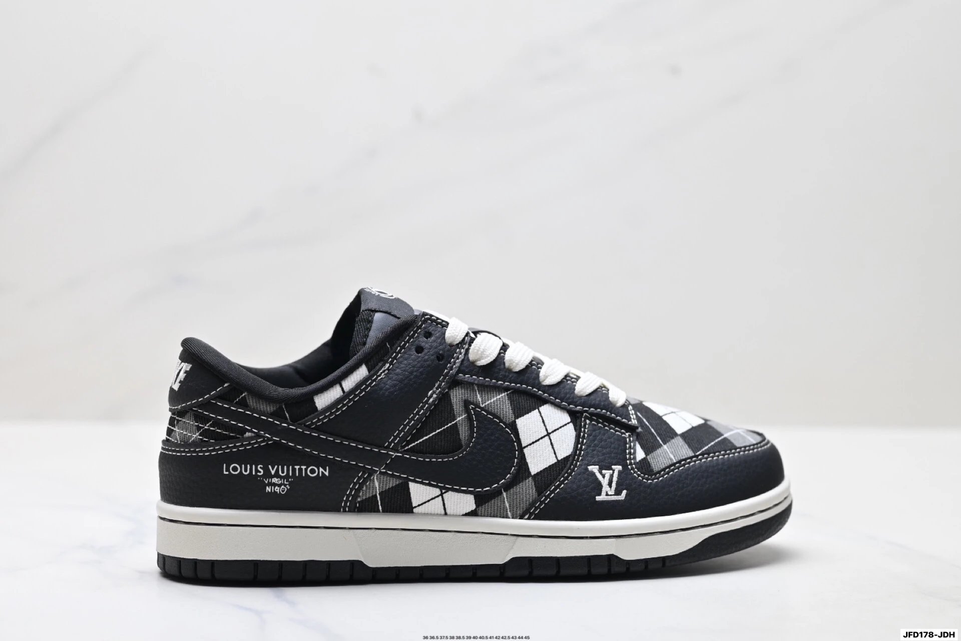 Nike LV co-branded black and white checkered sports shoes