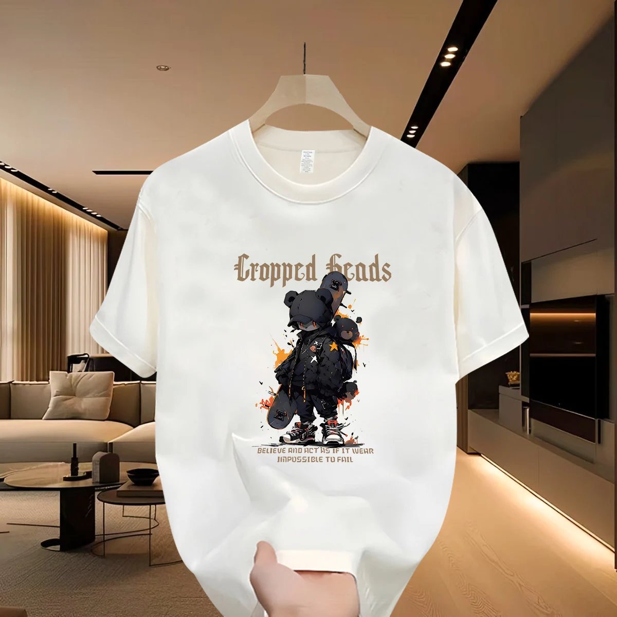 Cropped Heads Trendy Bear Street Style White T-shirt