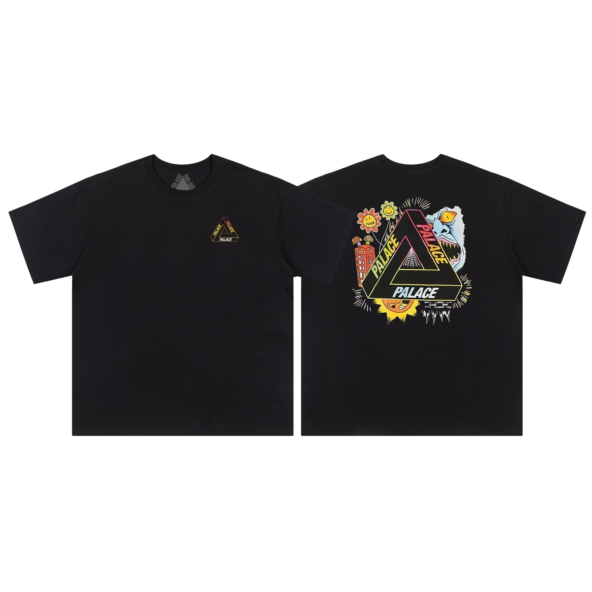 Palace Triangle Graffiti Street Style Black Short-sleeved T-shirt