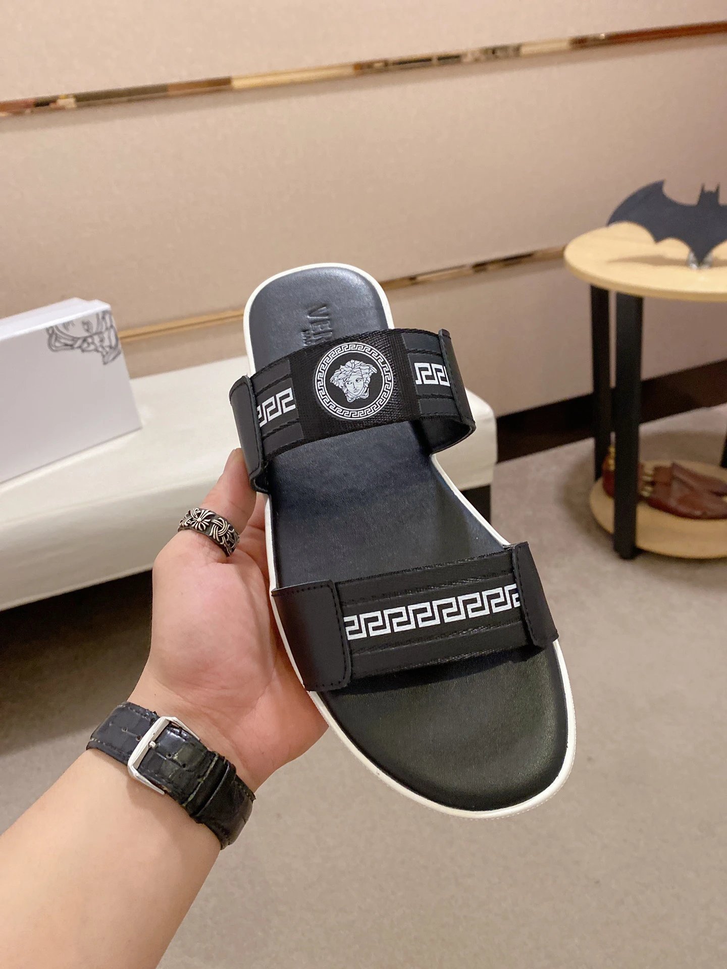 Versace Medusa Trendy Style Black and White Slide Sandals