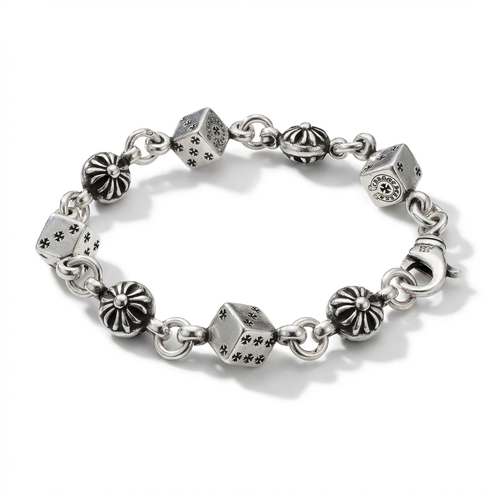 Chrome Hearts Dice Retro Style Silver Bracelet