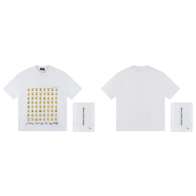 Balenciaga Smiley Face Printed Street Style White T-shirt