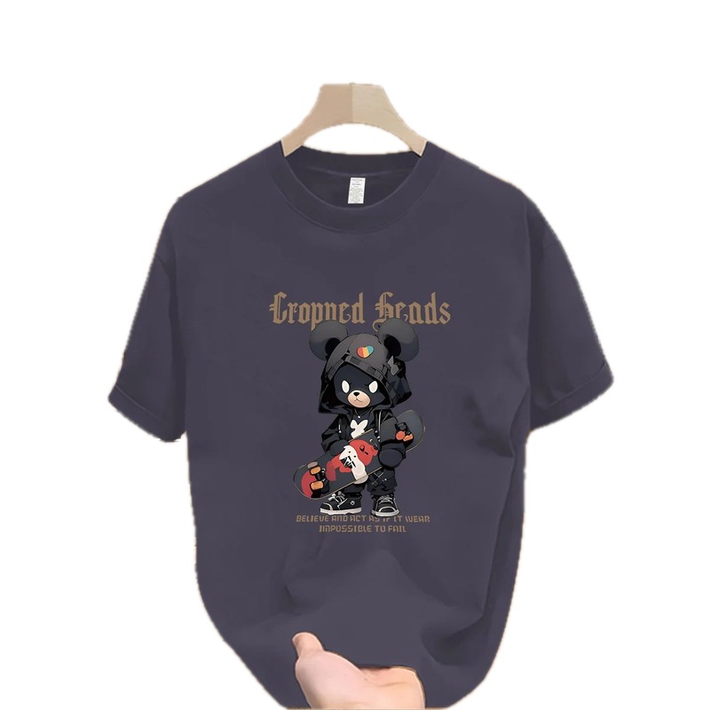 Streetwear Brand Skateboard Bear Street Style Dark Grey Printed T-Shirt