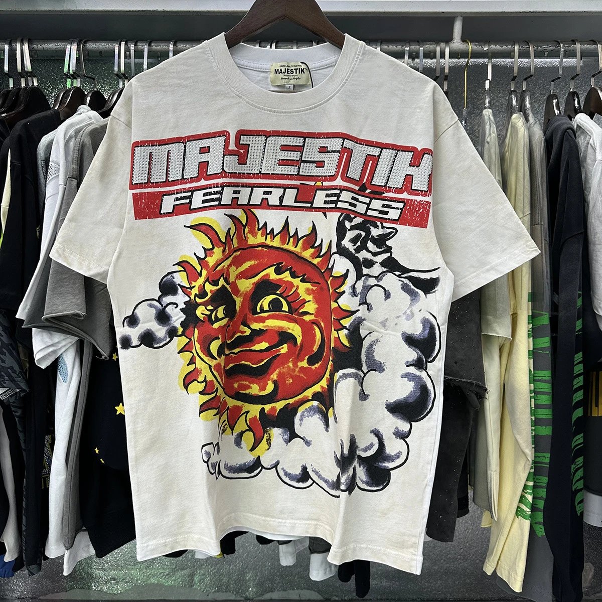 MAJESTIK Sun Print Vintage Style White T-Shirt
