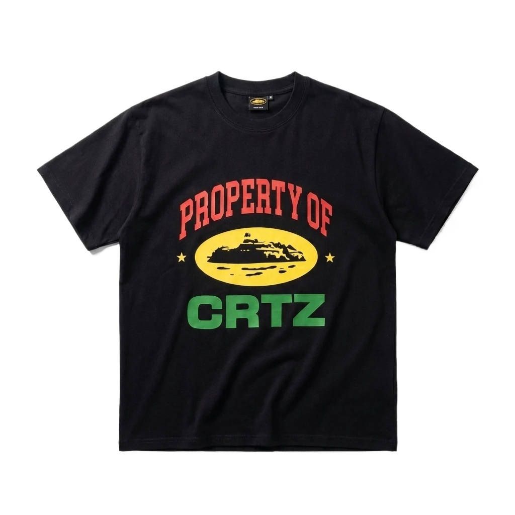 Corteiz Black "PROPERTY OF" Streetwear Short-sleeve Shirt