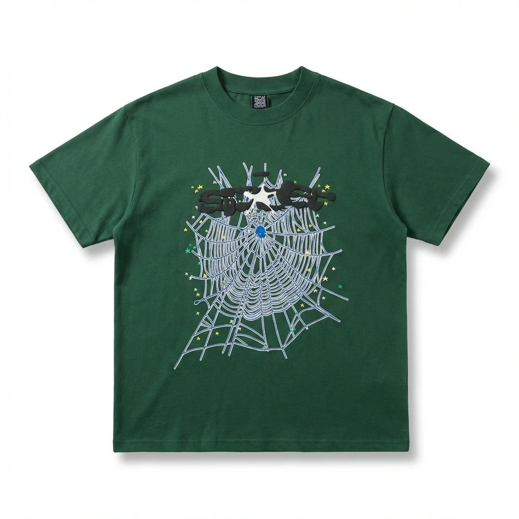Sp5der Spider Web Print Dark Green T-shirt