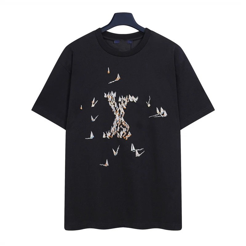 Louis Vuitton Sailboat Embroidered Trendy Black T-Shirt