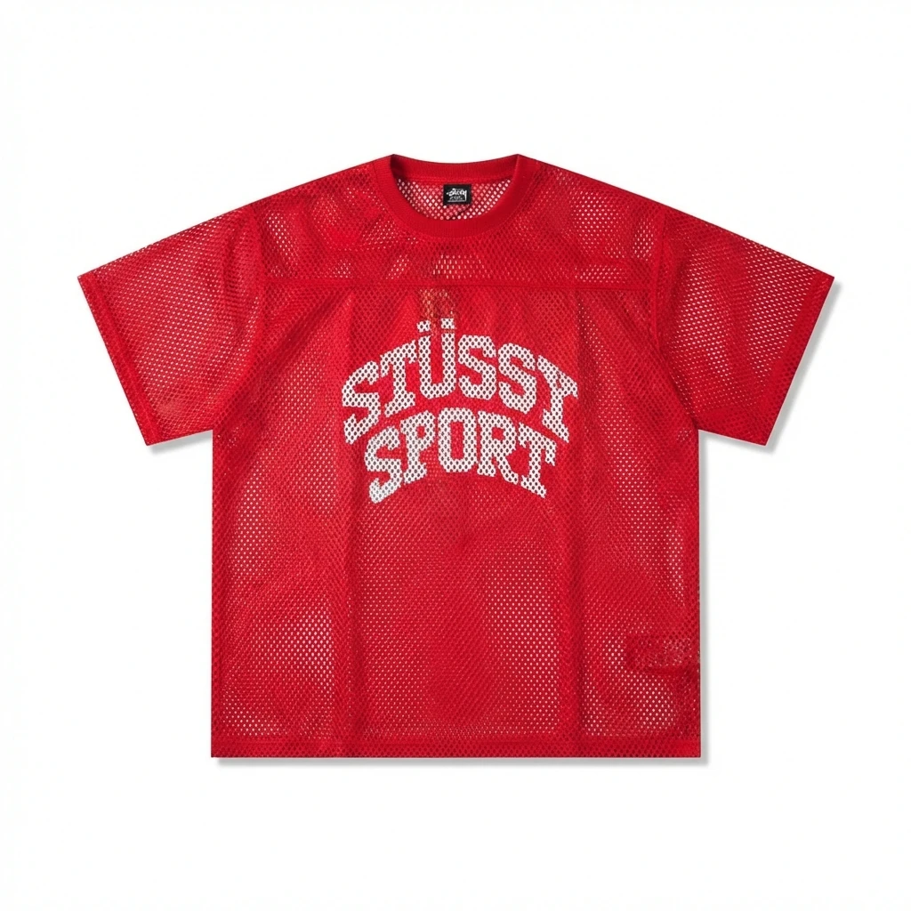 Stussy Sport series red trendy short-sleeved shirt.