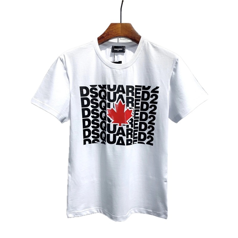 DSQ2 Maple Leaf Print Street Style White Short Sleeve T-Shirt