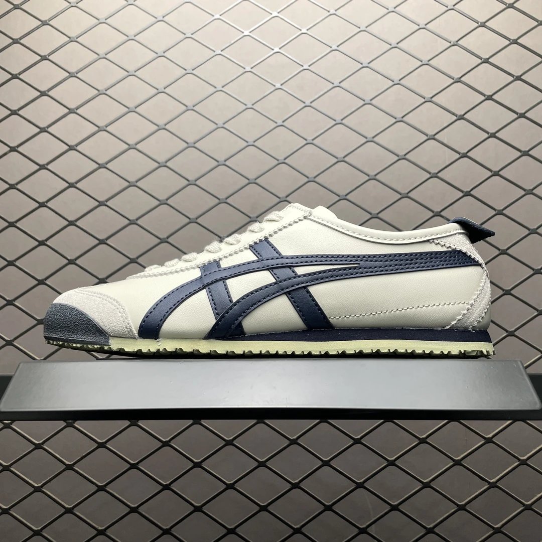Onitsuka Tiger Low-Top Sneakers, White and Navy and Retro Court Shape