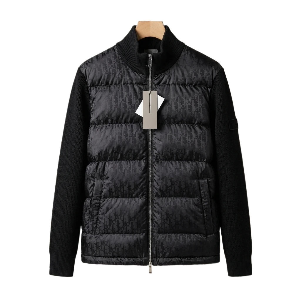 Moncler letter - printed black down jacket