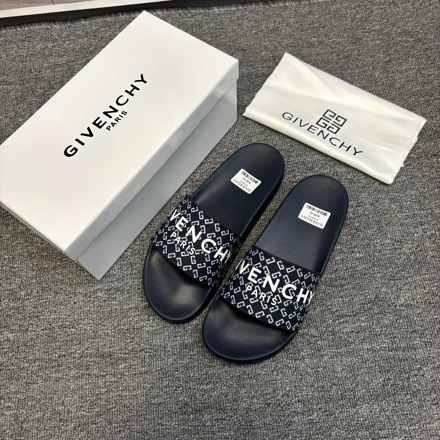 Givenchy Monogram All-over Print Trendy Navy Blue Slide Slippers