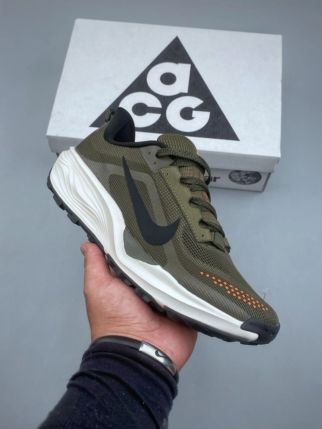 Nike Olive Green Road Runners Featuring Chunky Sole Geometry