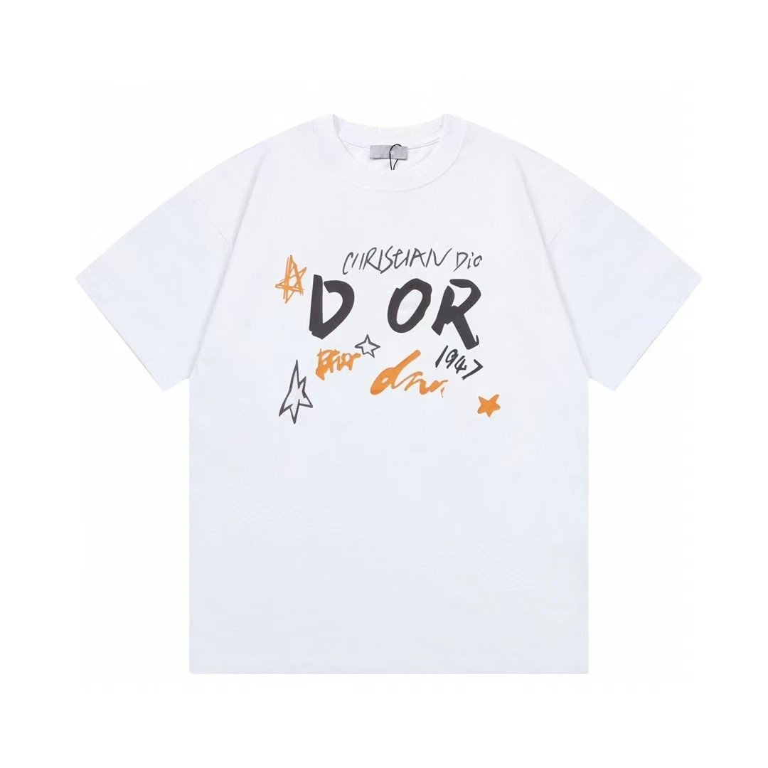 Dior 1947 Trendy Graffiti Style White T-Shirt