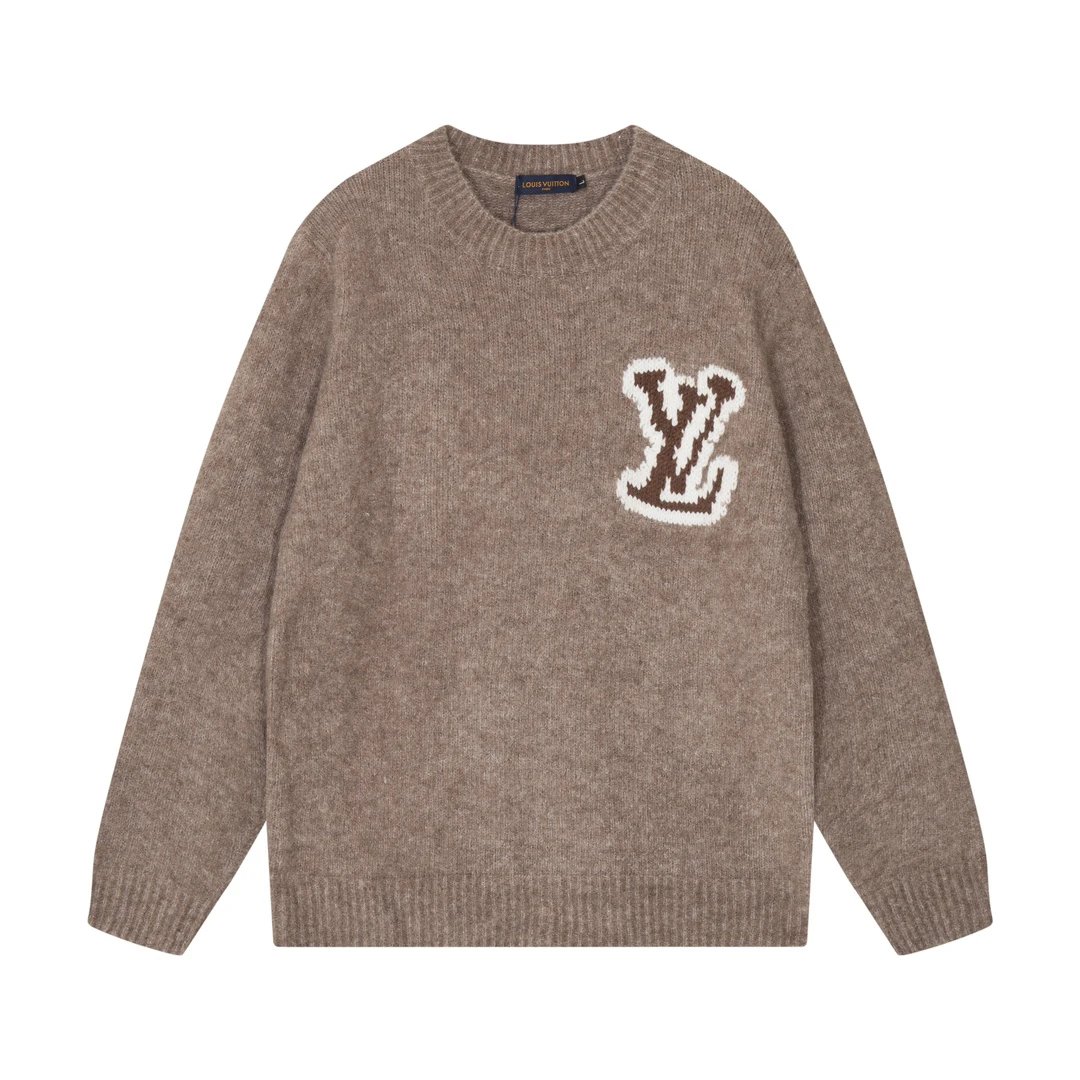 Taupe Logo Knit Sweater with Louis Vuitton Patch