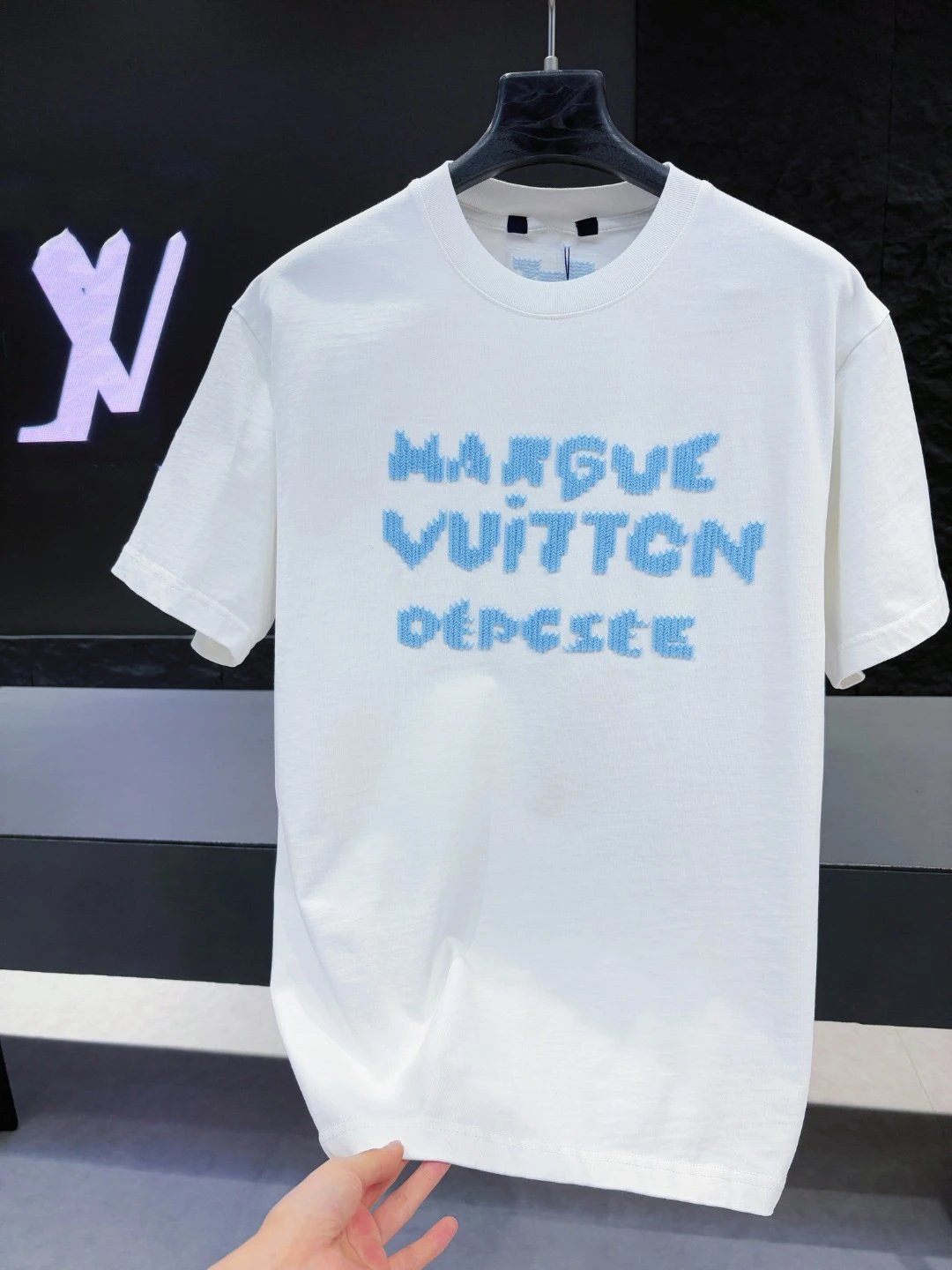 Louis Vuitton Flocked Letters Casual Style White T-Shirt