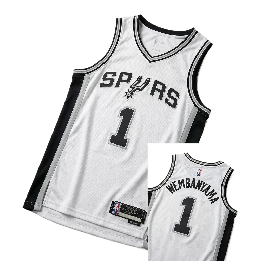 The white and black basketball uniform of Spurs' Wembanyama