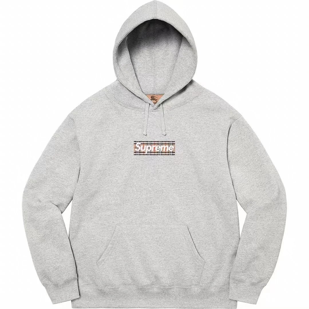 Supreme Logo Detail Logo hoodie Gray Red Oversized with Functional Detail