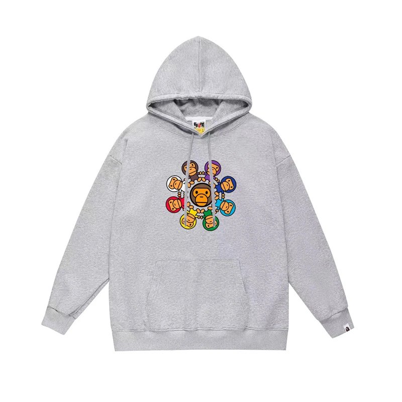 Bape Cartoon Print Grey Hoodie