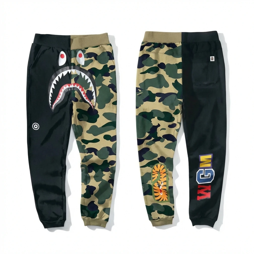 Bape camouflage-patterned patchwork casual pants