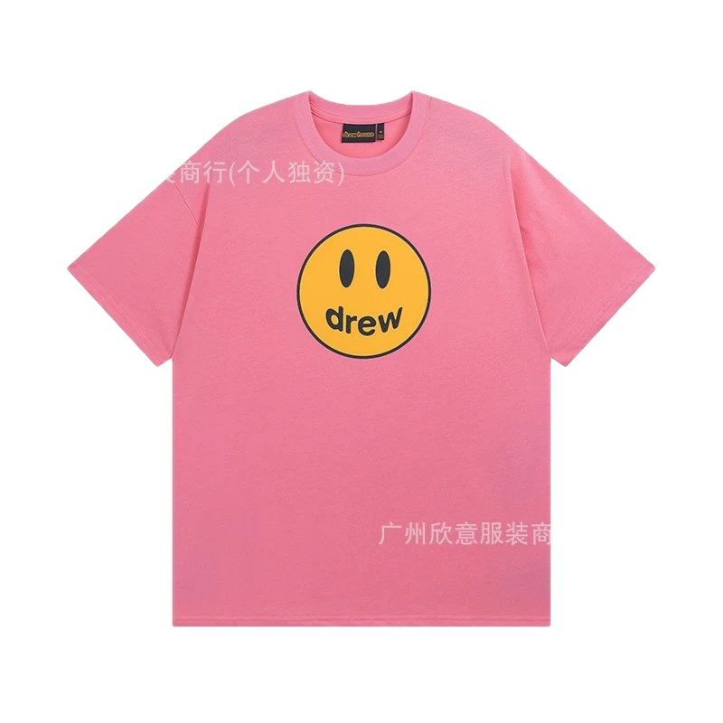 DREW Smiley Series Street Trend Style Pink Short Sleeve T-Shirt