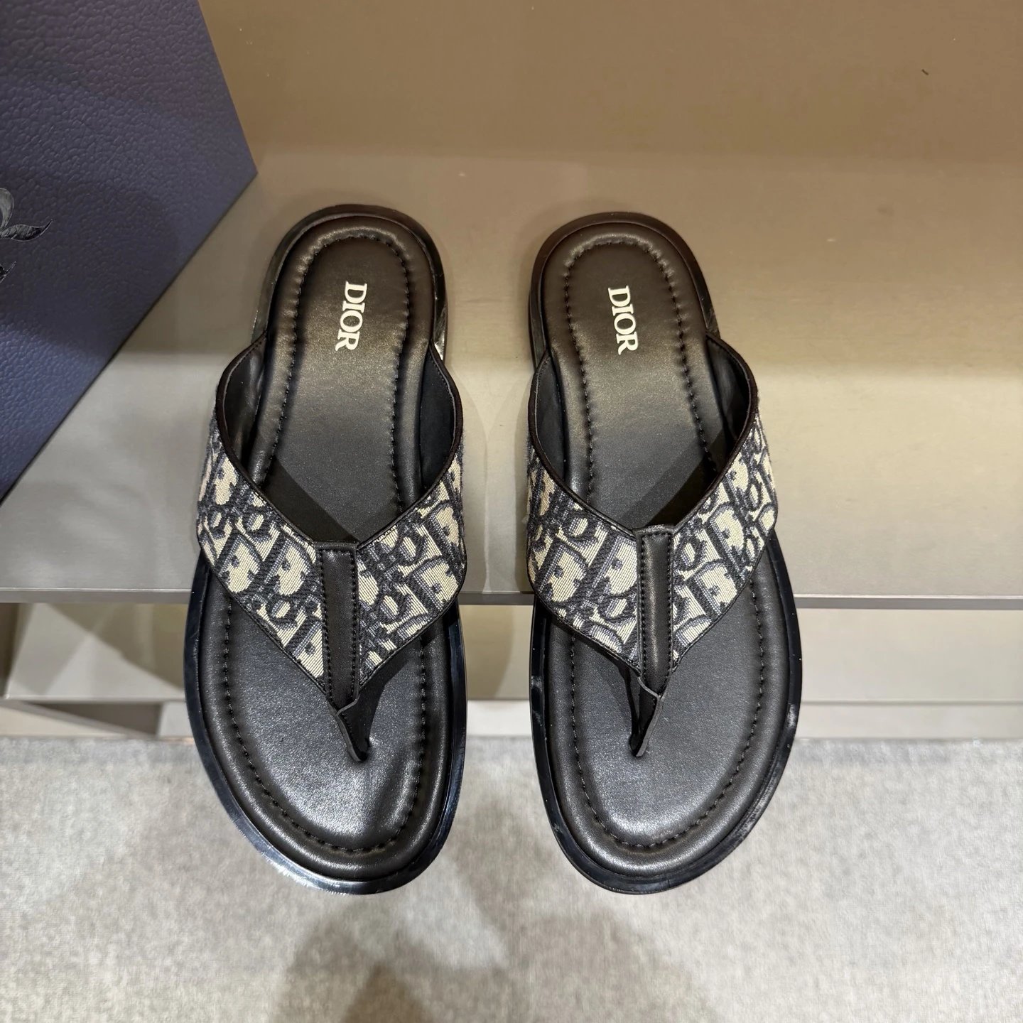 Dior Vintage Monogram Black and Grey Flip-Flops