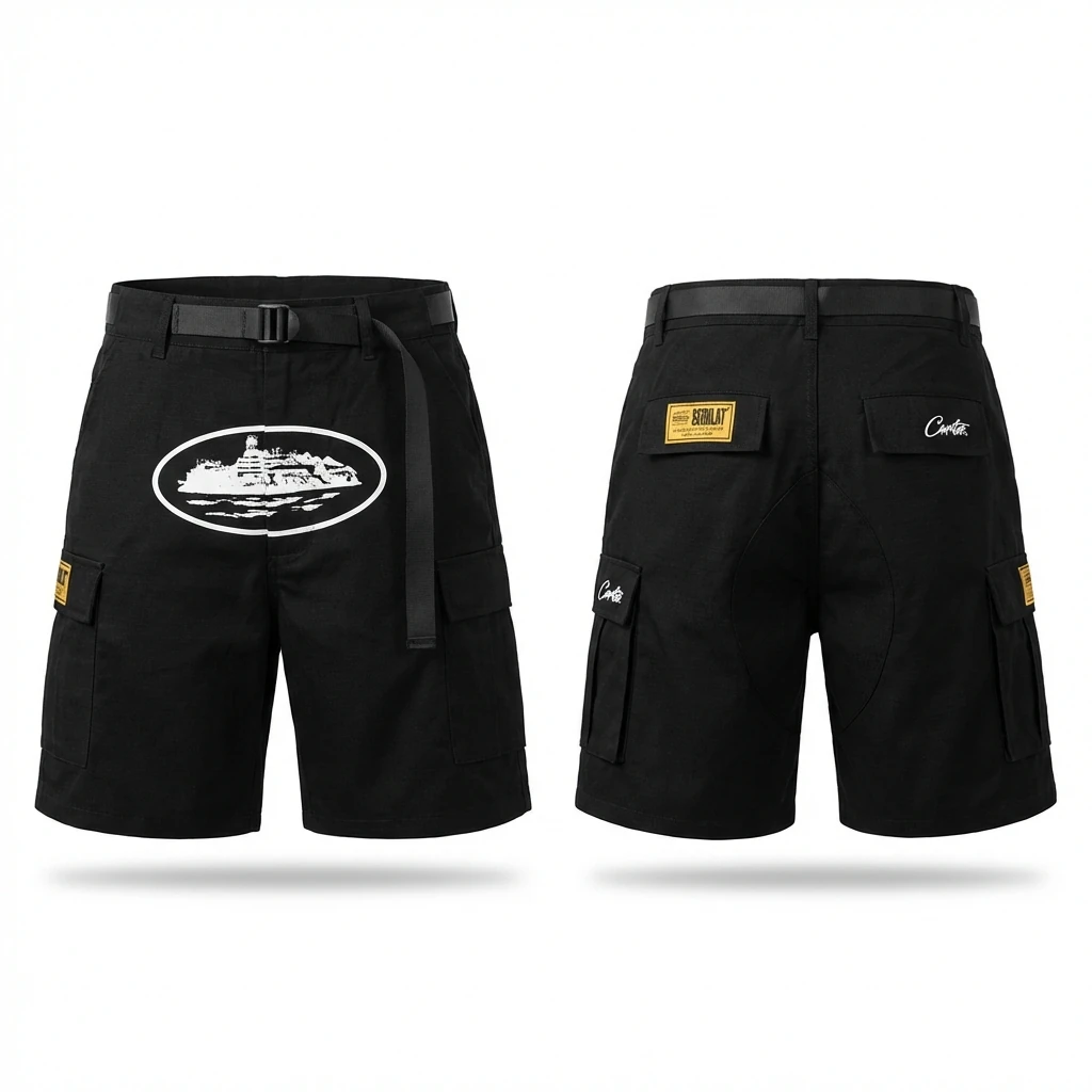 Corteiz black workwear-style shorts