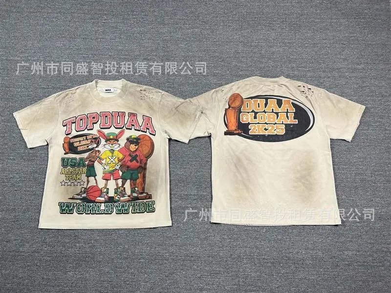 DUAA2K25 American Retro Beige Printed Short-sleeve T-shirt
