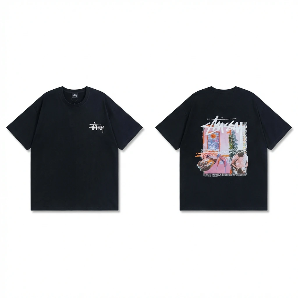 Stussy trendy style black T-shirt