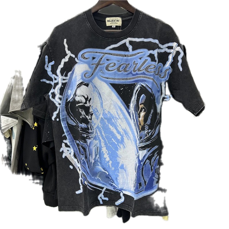 MAJESTIK Space Print Street Style Black T-Shirt