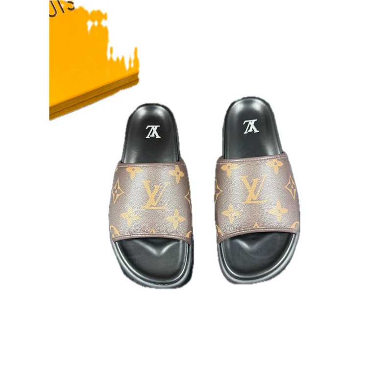 Louis Vuitton Monogram Light Luxury Style Brown Slides