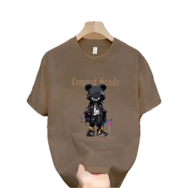 INS Streetwear Brand Skateboard Bear Street Style Khaki T-Shirt