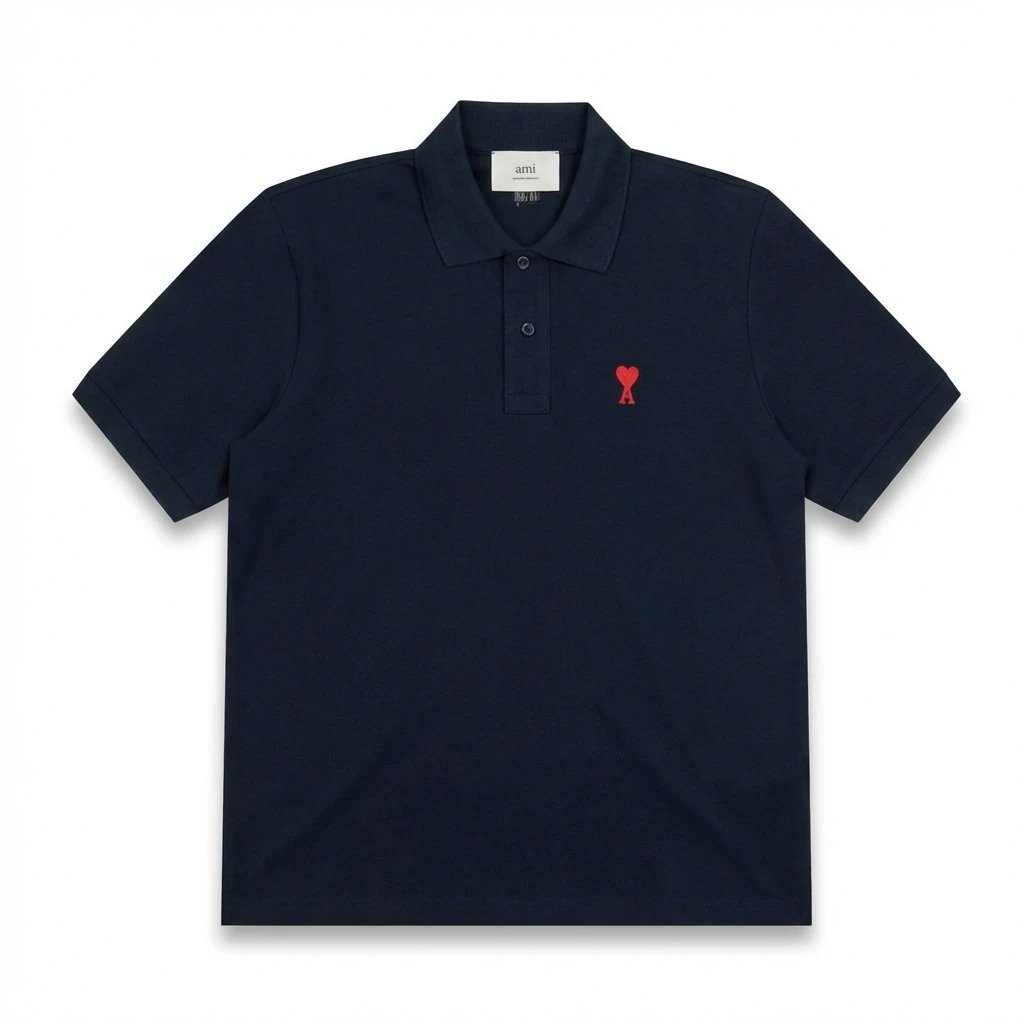 AMI Love Heart Logo Minimalist Style Polo Shirt