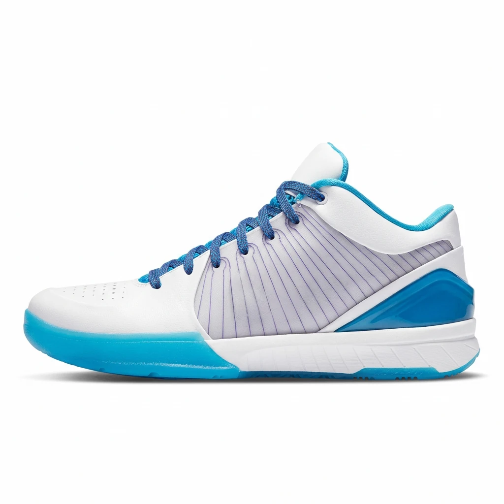 White and blue color scheme of Nike basketball shoes