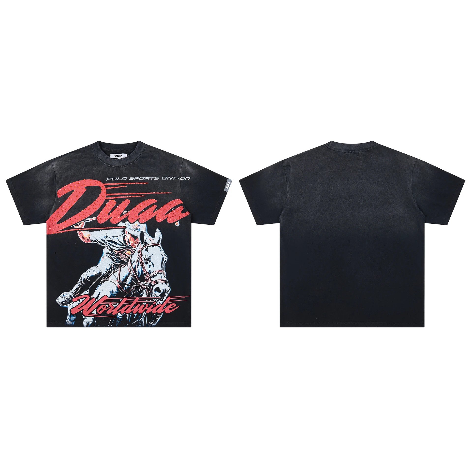 DUAA Vintage Style Black Polo T-Shirt