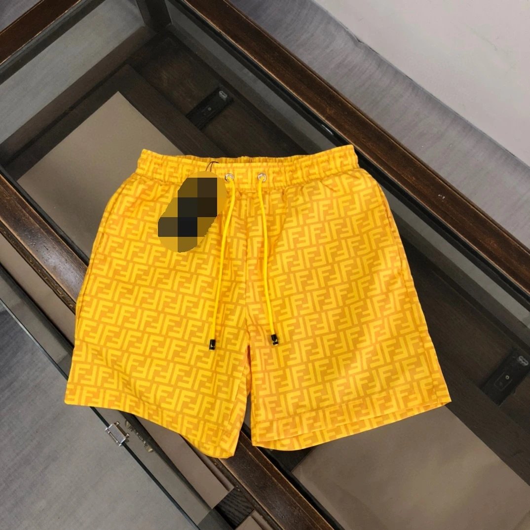 Fendi Double F Monogram Streetwear Yellow Casual Shorts