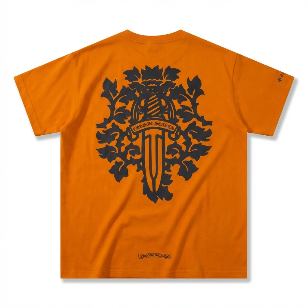 Chrome Hearts Gothic Style Orange T-shirt