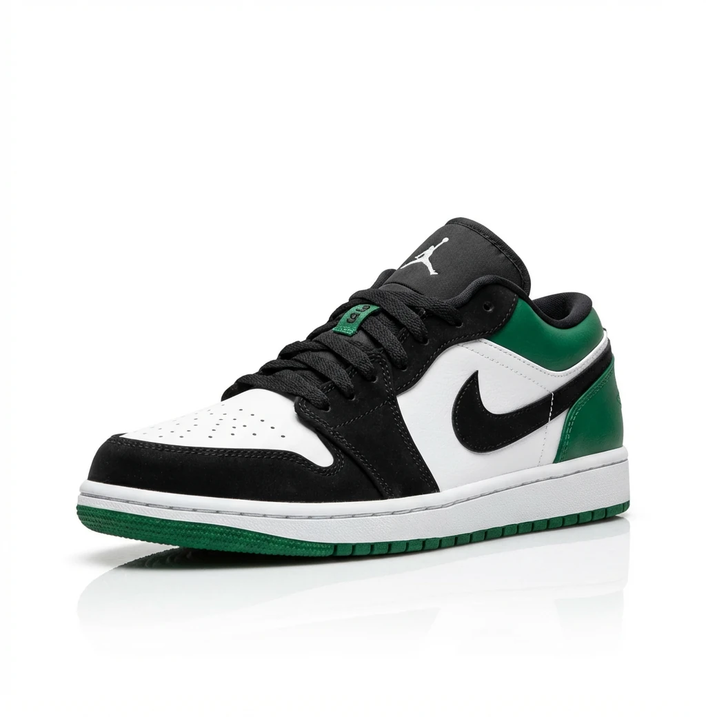 Jordan AJ1 Low Black-White-Green Trendy Sneakers