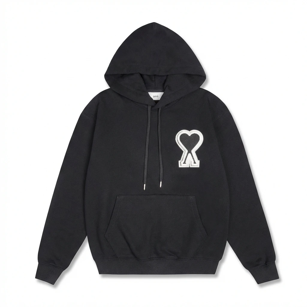 AMI Heart-shaped Pattern Black Hoodie