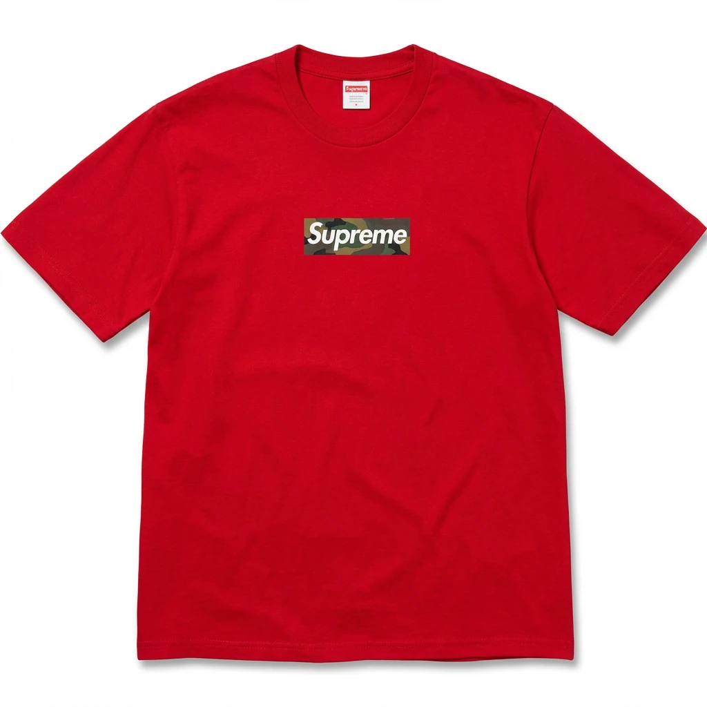 Supreme camouflage-style red T-shirt