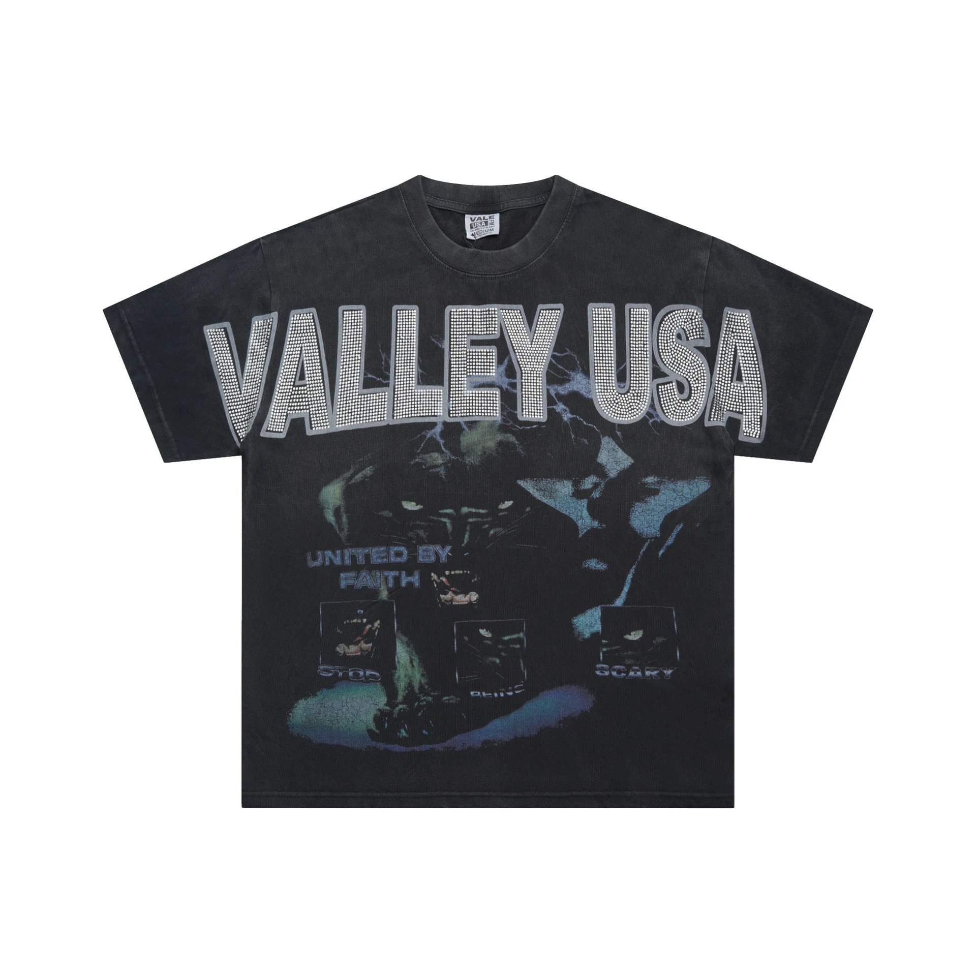 Valley USA Hot-Fix Rhinestone Street Style Black T-Shirt
