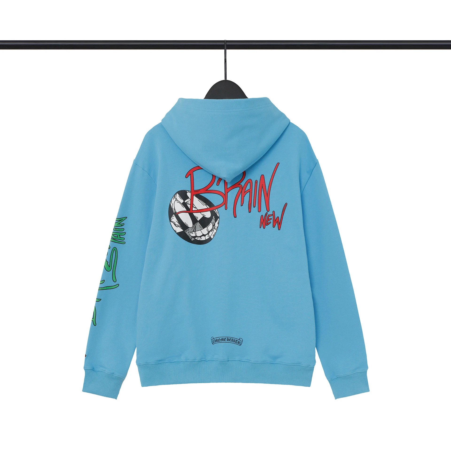 Chrome Hearts 2089-78 Sky Blue Cross Graphic Hoodie Signature Detail